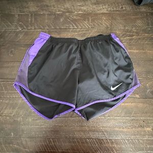 Nike Run, size M, black/purple running shorts with undies insert